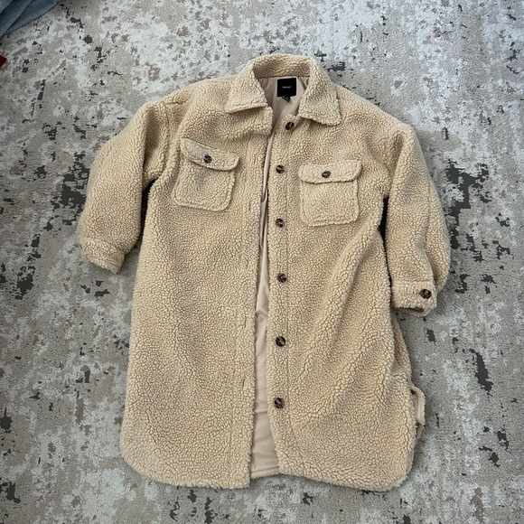 Forever 21 Button Up Long Sherpa Jacket Size Medium - Picture 1 of 3